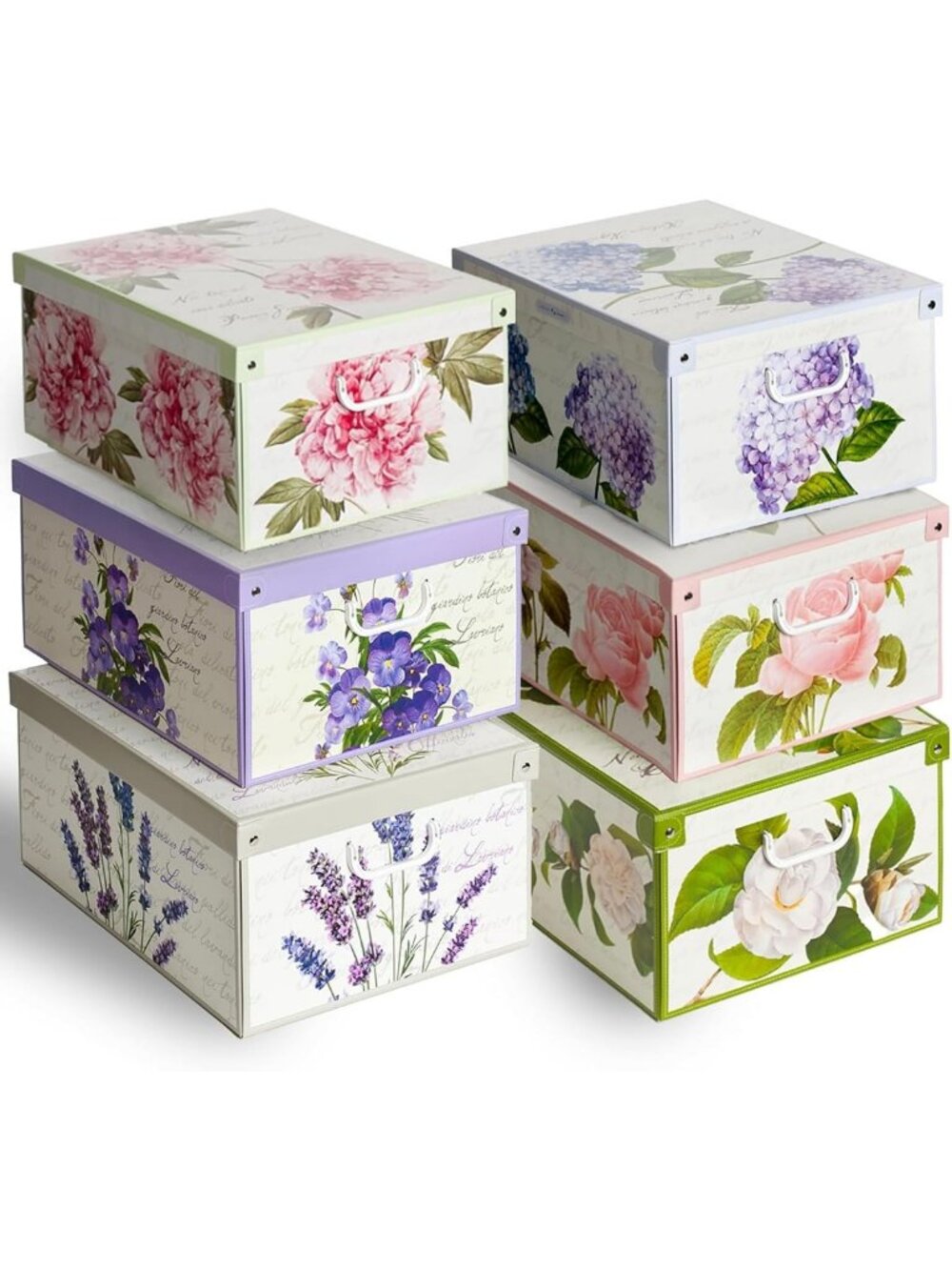 Large Decorative Storage Box Set of 6 - Flower Mix, Stackable Organizer for Home